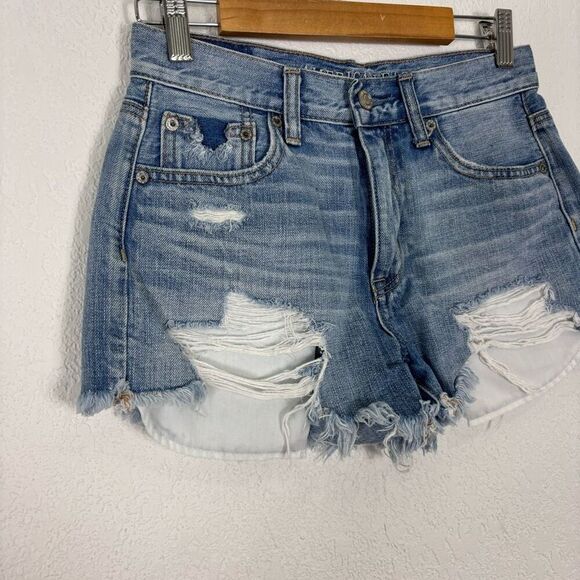 American Eagle Hi-Rise Festival Distressed Raw Hem Jean Shorts Size 2 - Picture 3 of 5